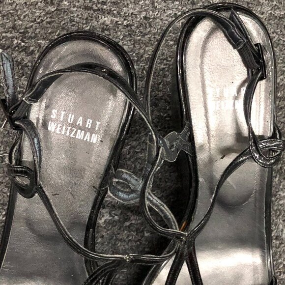 Stuart Weitzman Patent Leather Strappy Wedge Platform Sandals Black 7.5 - Picture 8 of 13